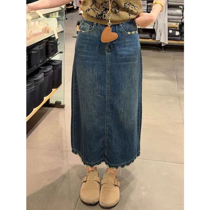Ruffle Hem Embroidered Word De - A-Line Skirt Midi ulasan dan harga